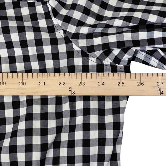 Talbots Plus 2X Black White Gingham Stretch Cotton Blouse w/ Rhinestone Buttons - Picture 6 of 7